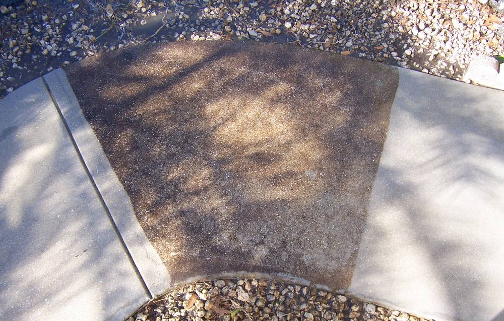 Concrete walkway part-way through cleaning, dirty section beside cleaned section